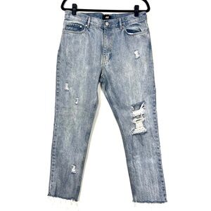 H&M mom style hi waisted distressed raw hem jeans Z10